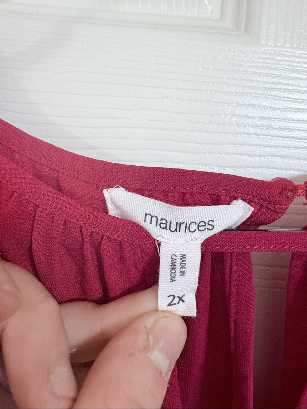 Maurices Raspberry Keyhole Long-Sleeve Blouse - Picture 2 of 3